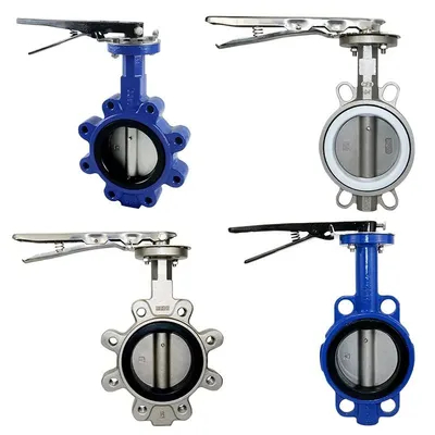 Marine ansi api ptfe asam kuat tuas besi ulet opreated wafer lug kupu -kupu katup